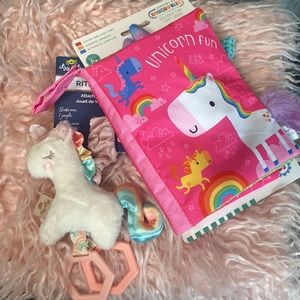 Baby Newborn Toddler Unicorn Soft Book Plush Toy Set of Two